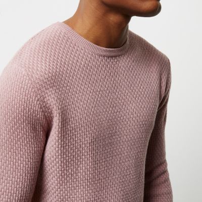 Pink textured knit slim fit jumper